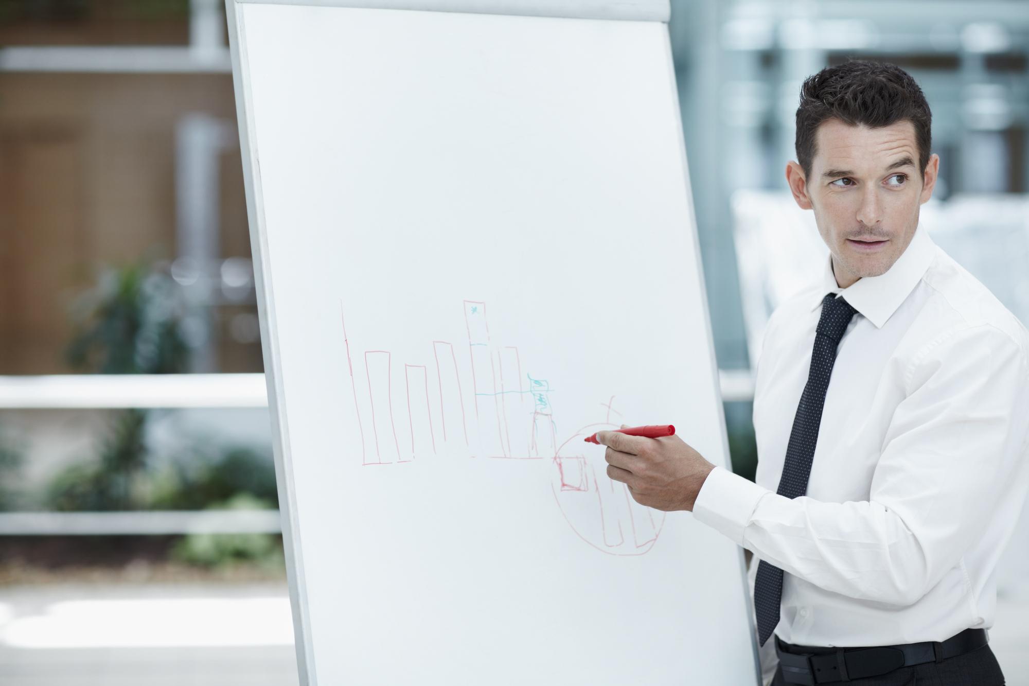 Instructor presenting strategy on a whiteboard